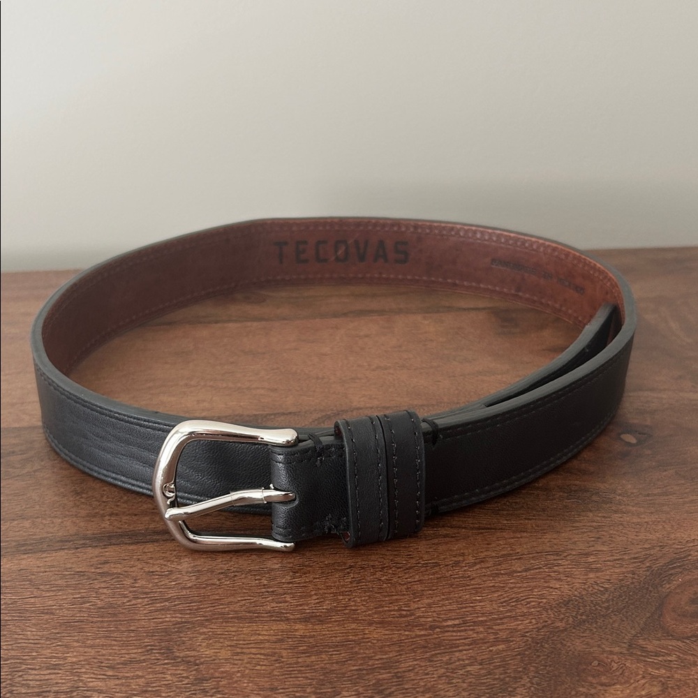 Tecovas Black Leather Belt with Silver Buckle Size Small